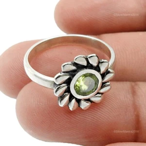 Peridot Stone 925 Silver Cocktail Flower August Statement Ring Jewellery Size Q - Picture 1 of 9
