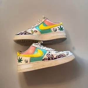 NIKE AIR Force Custom Paint Graffiti TAG Cy Folk Art Bad Boy Sneakers Men’s 12 - Picture 1 of 10