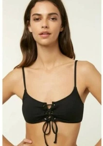 NEW O'Neill Junior Womens Saltwater Solid Black Lace Up Top, Medium - Picture 1 of 2