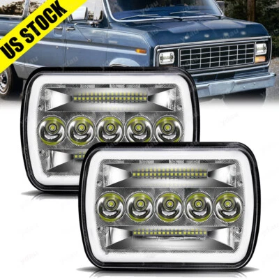 DOT Fit For Ford E-100 E-150 E-250 E-350 Econoline Pair 7X6" 5X7" LED Headlights - Изображение 1 из 4