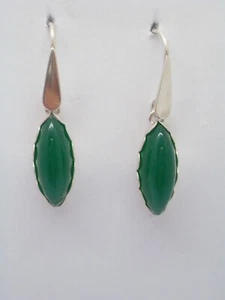 Silver Earrings 925 with Stone Synthetic Green -imitazione Emerald - Jade ~ - Picture 1 of 4