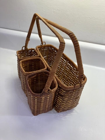 Vintage Wicker Basket Utensil, Silverware, Napkin Holder Picnic party Decor Cover