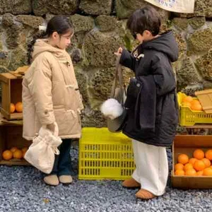 Coat Winter Boys and Girls Button Coat Children's Casual Hoodie Medium Long Top - Picture 1 of 15