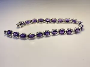 925 STS Sterling Silver Purple Amethyst Tennis Bracelet. 7.5” - Picture 1 of 9