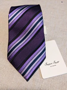 Super Suft by Carival Men's 100% Silk Tie, Purple , Striped Pattern, Modern Slim - Picture 1 of 5