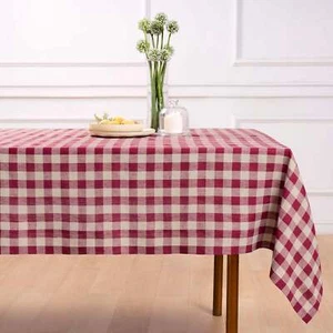 Solino Home 100% Pure Linen Tablecloth for Fall Kitchen Dining - Morgan Check - Picture 1 of 35