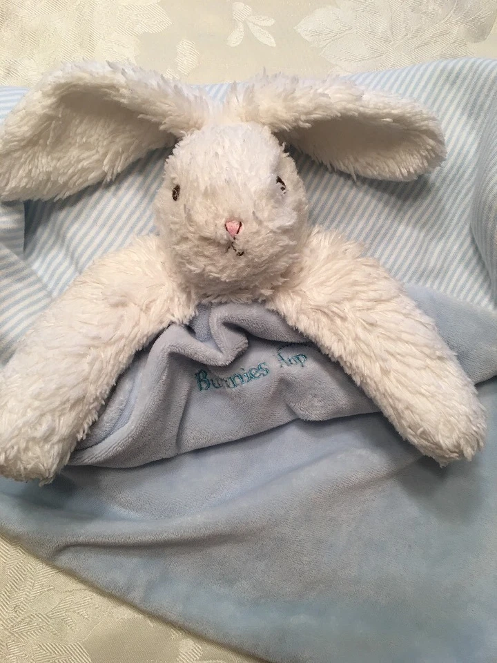 Bunnies By The Bay Bunnies Hop Blue Security Blanket Lovey White Bunny Rabbit - Image 1 of 4