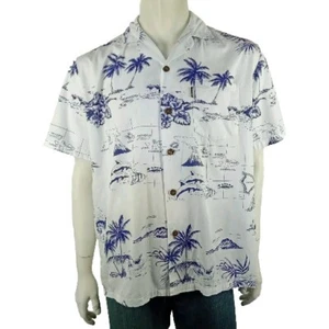 PALMWAVE Hawaii vintage mens size M shirt white blue cotton island beach party - Picture 1 of 8