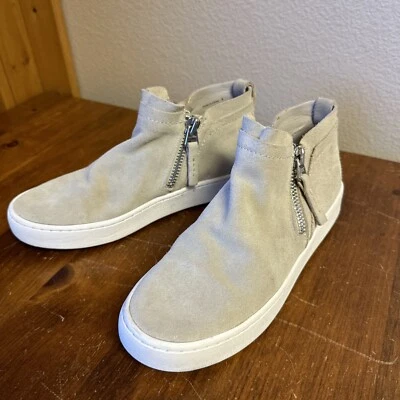DOLCE VITA TOBEE SNEAKER 8 Beige Suede Side Zip Everyday Casual Comfort Shoes - Image 1 of 4