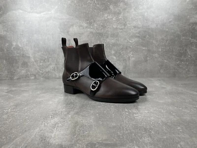 RARO Botas Santoni Cuero Marrón Para Mujer Doble Monjes Talla 42 Hechas en Italia Foto 1 de 4