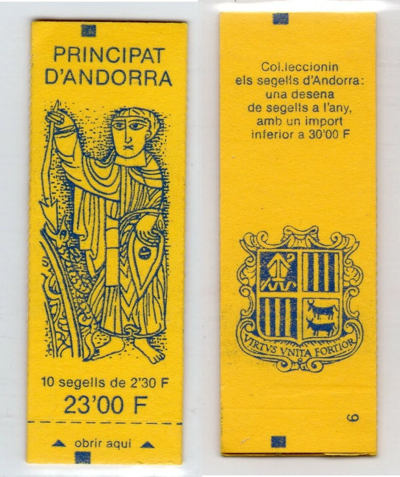 Andorra, French Administration Scott #386b VF MNH 1990 Arms Complete Booklet - Image 1 of 1