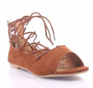 Cognacfarbene lässige Damen-Schnürsandalen Riemen Reißverschluss hinten Größe 8 - Bild 1 von 6