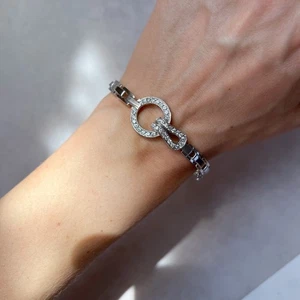 925 Sterling Silber Pave CZ Armband Kreis Glieder Armreif für Damen Elegant - Bild 1 von 7