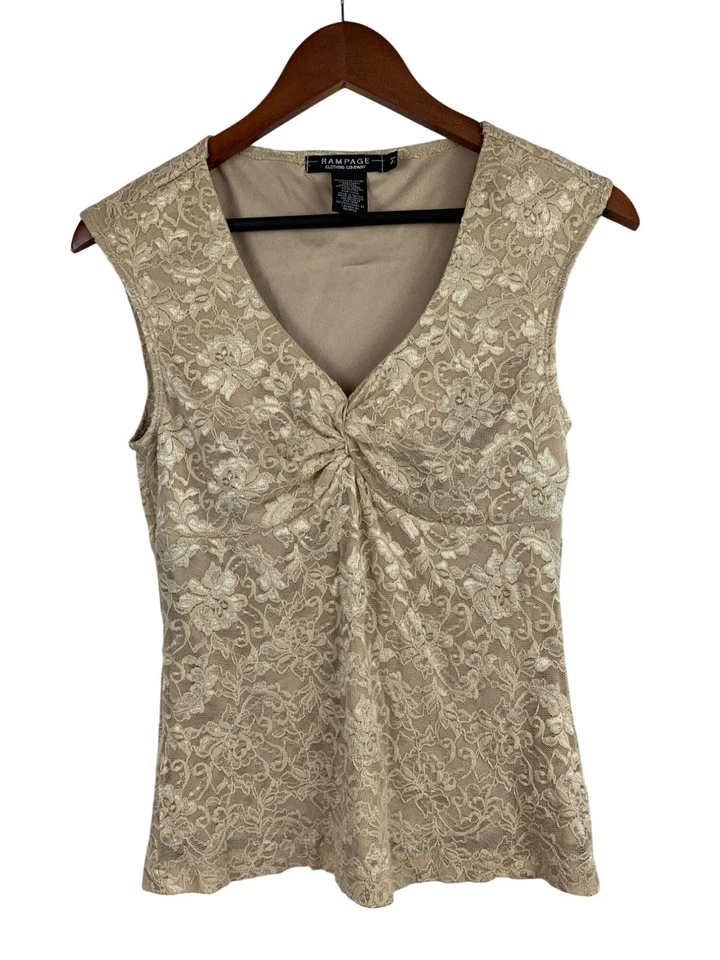 Top sin mangas de encaje beige Rampage para mujer M Foto 1 de 4