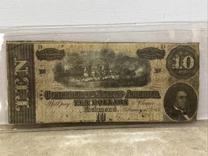 1864 $10 DOLLAR BILL, THE CONFEDERATE STATES OF AMERICA - Picture 1 of 2