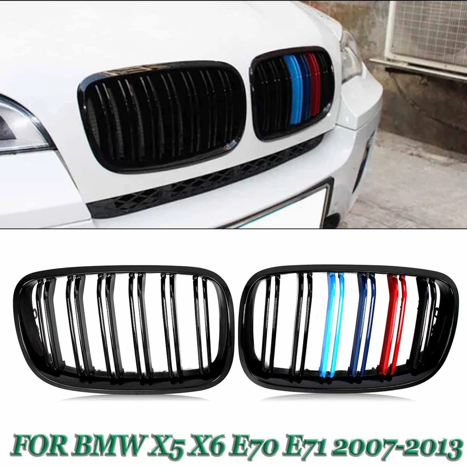 Gloss Black M-Color Front Kidney Grill Dual Slat For BMW X5 X6 E70 E71 2007-2013 Foto 1 de 4