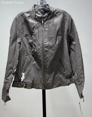 Apt. Jaqueta 9 feminina tamanho XL cinza claro imitação couro zíper completo nova com etiquetas - Imagem 1 de 4