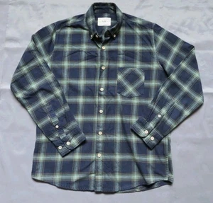 Folk Flannel Shirt Mens Medium Size 3 Green and Blue Plaid Check - Picture 1 of 9