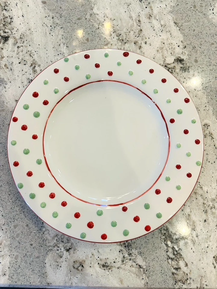 Oneida 假日报餐盘红色绿色圆点圣诞陶器 — 第 1/4 张图片