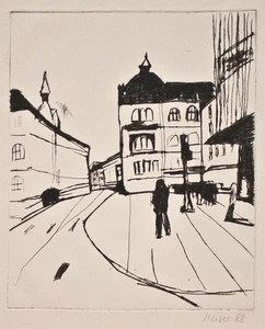 Monika Meiser Berlin Straßenszene Ostdeutsche Kunst signiert Radierung 1988 - Bild 1 von 1