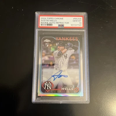 2024 Topps Chrome AUSTIN WELLS RC AUTO REFRACTOR YANKEES #RAAW 238/499 PSA 10 - Image 1 of 3