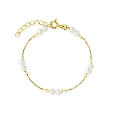 5-6" Double 3mm Freshwater Cultured Pearl Baby/Toddler/Kids Bracelet - 14k Gold - Image 1 of 4