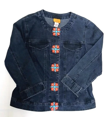 Womens Ruby Rd Denim Jacket with 3/4 Length Sleeves Size 8 w/ Fancy Buttons/Snap - Image 1 of 4