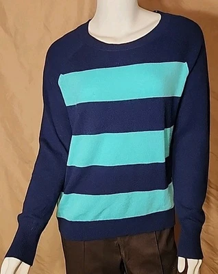 Apt. 9 Women's Mint Green/Navy Blue 100% Cashmere Striped Sweater Small - Image 1 of 4
