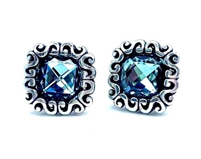 BRINCOS POSTES PRATA CRISTAL SWAROVSKI AZUL OCEANO BRIGHTON DANUBE MUITO BOM ESTADO+✨VINTAGE - Imagem 1 de 4