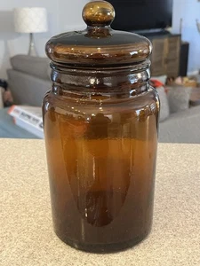 Vintage 70er Jahre Bernstein mundgeblasenes Glas Apothekerglas mit Deckel Xlnt - Bild 1 von 6