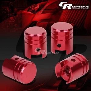 4 X ALUMINUM PISTON TYRE TIRE/RIM VALVE/WHEEL AIR PORT DUST COVER STEM CAP RED - Picture 1 of 4
