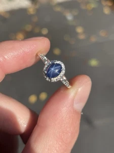 Silber Cabochon Stern Saphir Solitär Ring 2,1 Gramm 925 - Bild 1 von 6