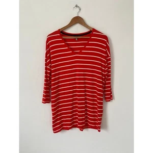 Joules Top Size 10 Red White Stripe V Neck Jersey Stretch 3/4 Sleeve Leia - Picture 1 of 10