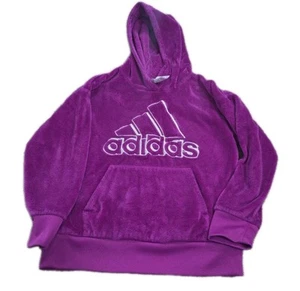 Adidas Girl’s Purple Cozy Sherpa Fleece Velour Logo Pullover Hoodie Small 7/8 - Picture 1 of 3
