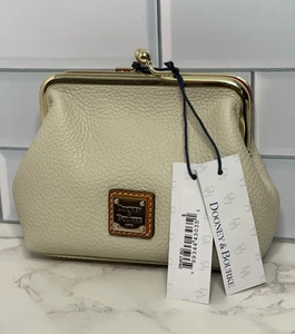 NWT Kiss lock Dooney & Bourke Framed Purse Bone Pebbled Leather - Picture 1 of 8