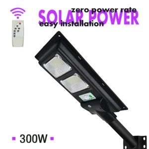 300W LED Solar Steert Lamp Backyard Security Waterproof IP65 Remote Control Pole - Picture 1 of 14