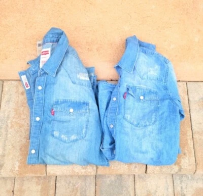2 Levi's denim button down shirts. Size m(8-10), l(14-16). - Image 1 of 4