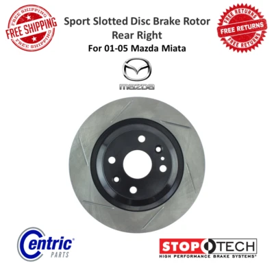 StopTech Sport Slotted Disc Brake Rotor Rear Right Coated For 01-05 Mazda Miata - Image 1 of 4