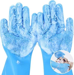 Silicone Pet Grooming Bathing Gloves -dog/cat Shampoo Scrubber, Massaging Hair - Picture 1 of 26