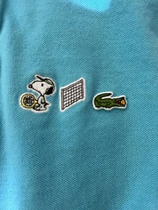 Lacoste X Peanuts Blue Snoopy Tennis Raquet Ball Net Organic Cotton Piqué Polo - Picture 1 of 9