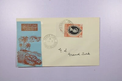 Turks Islands 1950s FDC - 2d Stamp - Grand Turk - F76090 - Image 1 of 2
