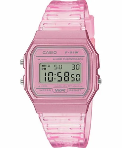 Casio F91WS-4, 7 Year Battery Chronograph Watch, Pink Silicone Strap, Alarm - Picture 1 of 2