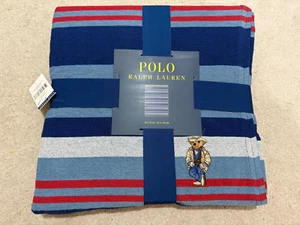 Polo Ralph Lauren Cowboy Polo Bear Throw Blanket Stripes Cotton 50X70 NEW - Picture 1 of 3