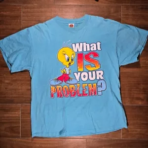 Vintage '01 Looney Tunes Tweety "What Is Your Problem" Cartoon T-Shirt Sz L/XL - Picture 1 of 4
