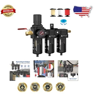 Durable 3-Stage Air Filter with Pressure Gauge, Semi-Auto Drain & Metal Bracket - Picture 1 of 10