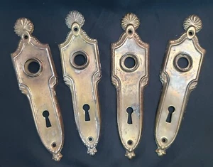 4 Brass Art Nouveau Door Knob Backplates w/ Key Holes 6 3/4" x 1 3/4" GS00285 - Picture 1 of 6