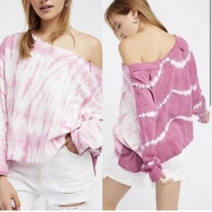 Free People East Meets West Pullover Size Medium Purple White Tie Dye Oversized - Picture 1 of 11