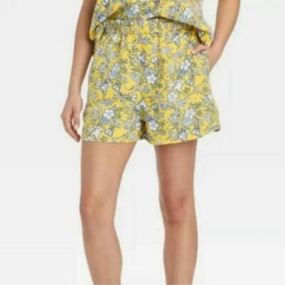 Pantalones Cortos Para Mujer Tiro Alto Pull-On Universal Hilo Amarillo Estampado Floral Talla XS Foto 1 de 4