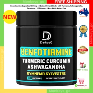 Benfotiamine Capsules 4600Mg - 3 Extract Potent Herbs with Turmeric, Ashwagandha - Picture 1 of 8