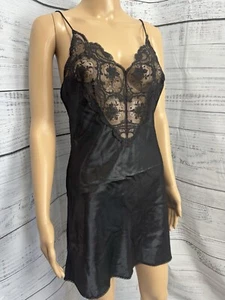Vintage Sedu USA Made Black Satin Lace Slip Dress S Babydoll Lingerie 90s EUC - Picture 1 of 14